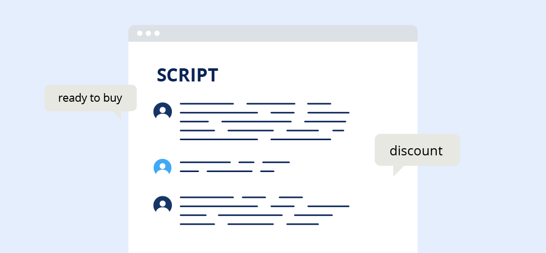 Graphic showing a dialog box showing a script for a call center agent.