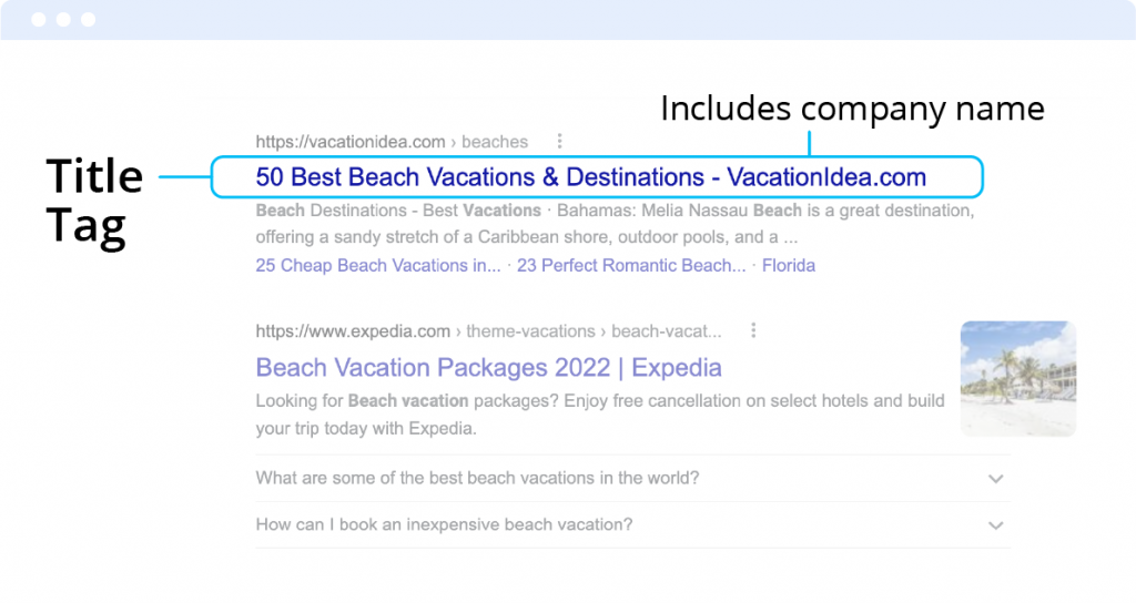 Example Google search page with title tag highlighted