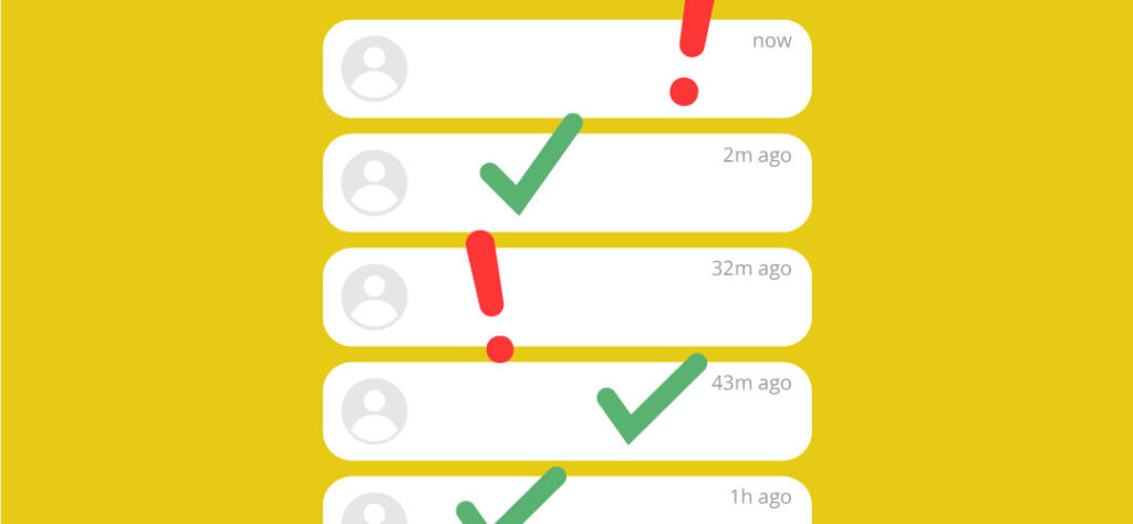 Graphic showing list of text messages one sent, next blocked, etc. 
