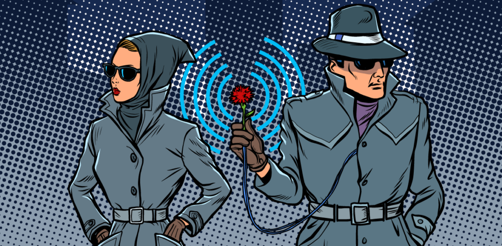 Two spies undercover recording audio 