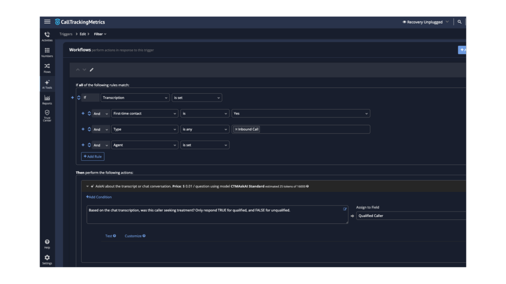 Recovery Unplugged example workflow from within CTM