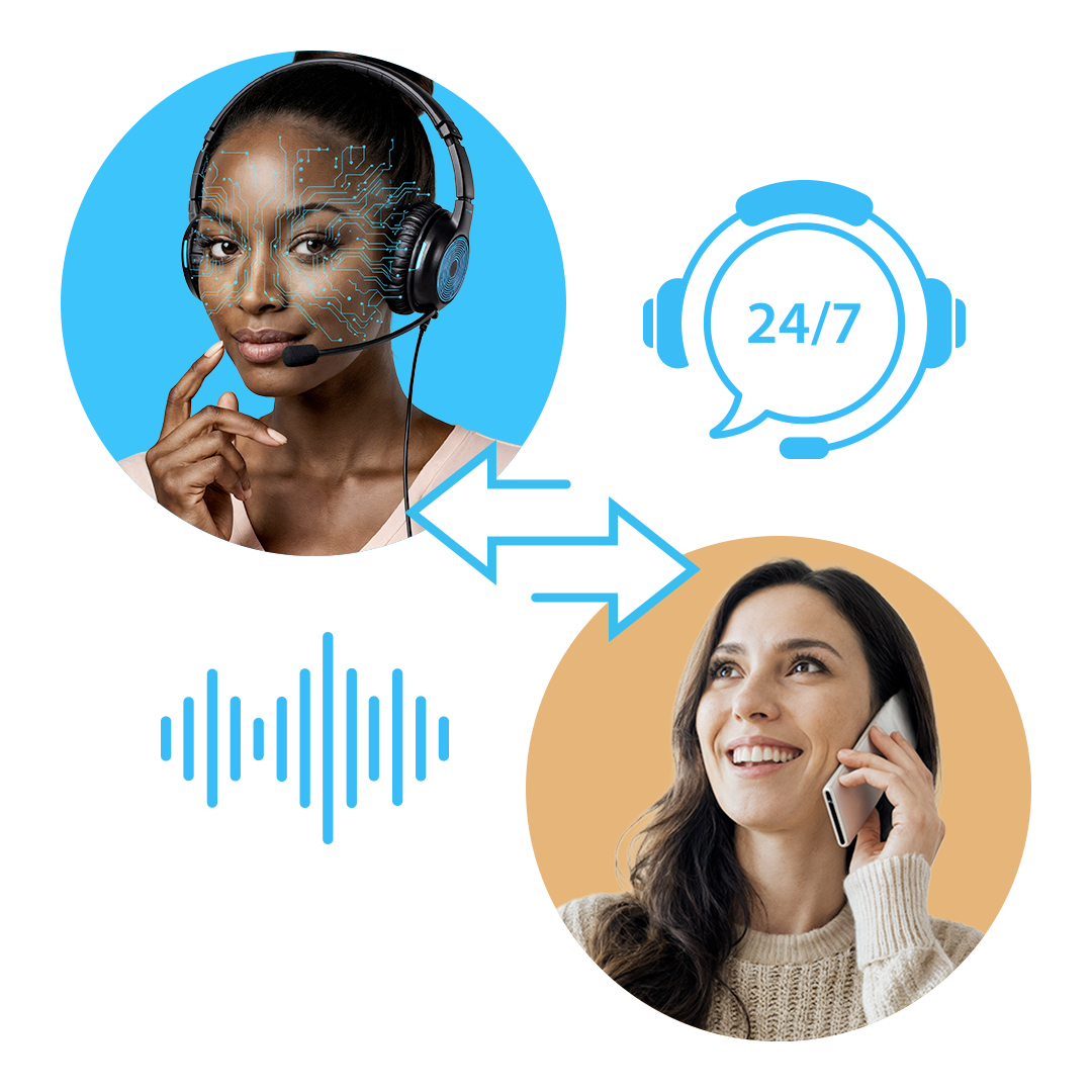 voiceai product page header showing an AI voice assistant interacting with a customer