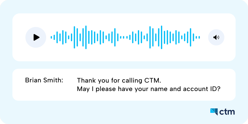 Visual example of call recordings and transcriptions for use in CRM call tracking.