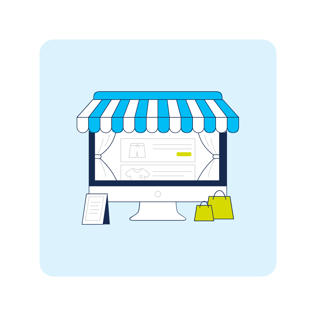 illustration of business store displayed inside a computer screen for franchise