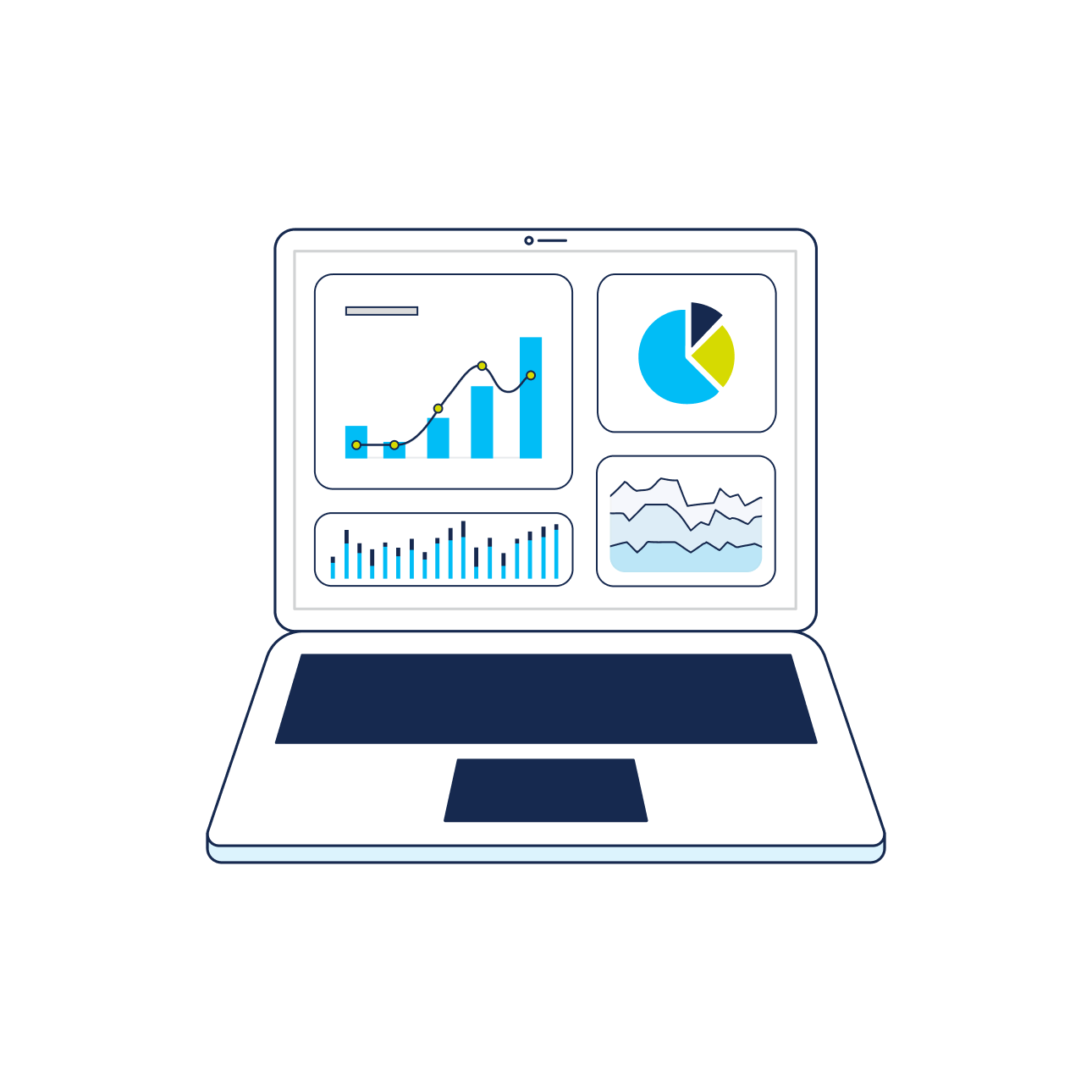 Illustration of laptop screen with reporting dashboard for calls