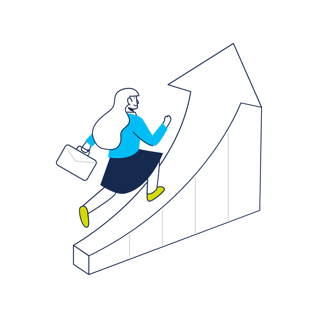 illustration of person following an upward arrow