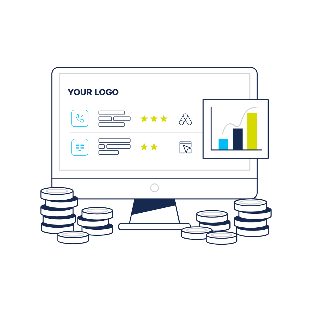 illustration of computer monitor screen depicting white label customization